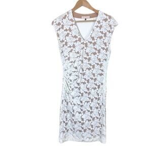Rebecca Taylor Bodycon White Lace and Nude Ruched Knee Length Dress Size 10